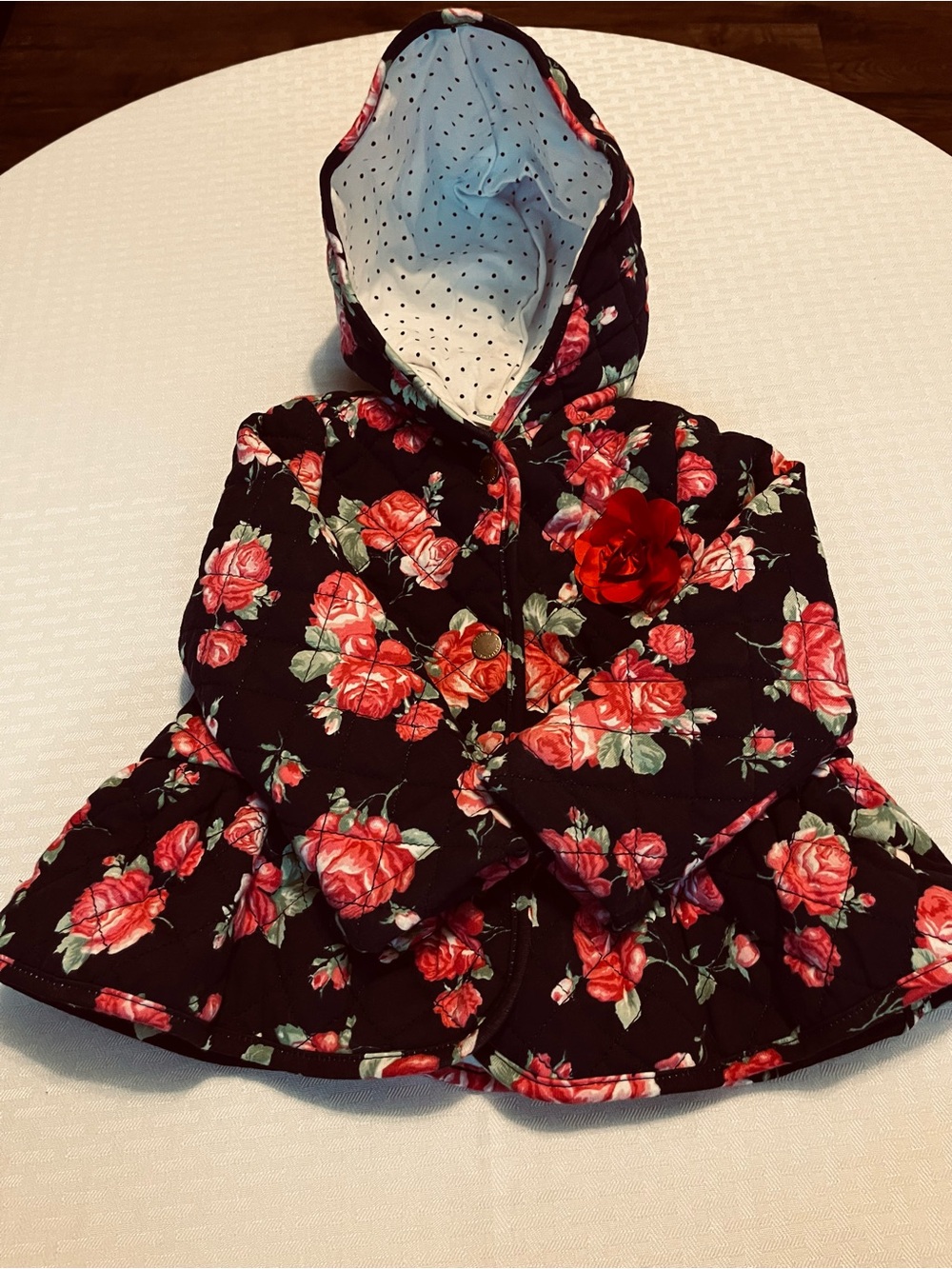 Little Me Girls 24M Black Floral Quilted Hooded Coat – Rose Print